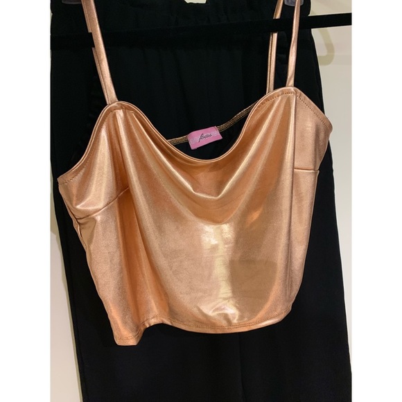 FOCUS Blouse Spaghetti straps Rose Good Metallic Rose Gold Size L - Picture 1 of 6